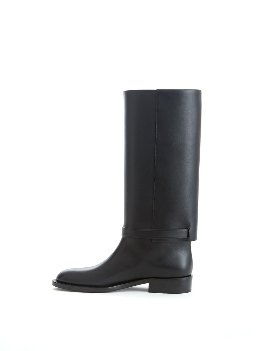 Schwarze Stiefel aus Leder mit Schnallenverzierung