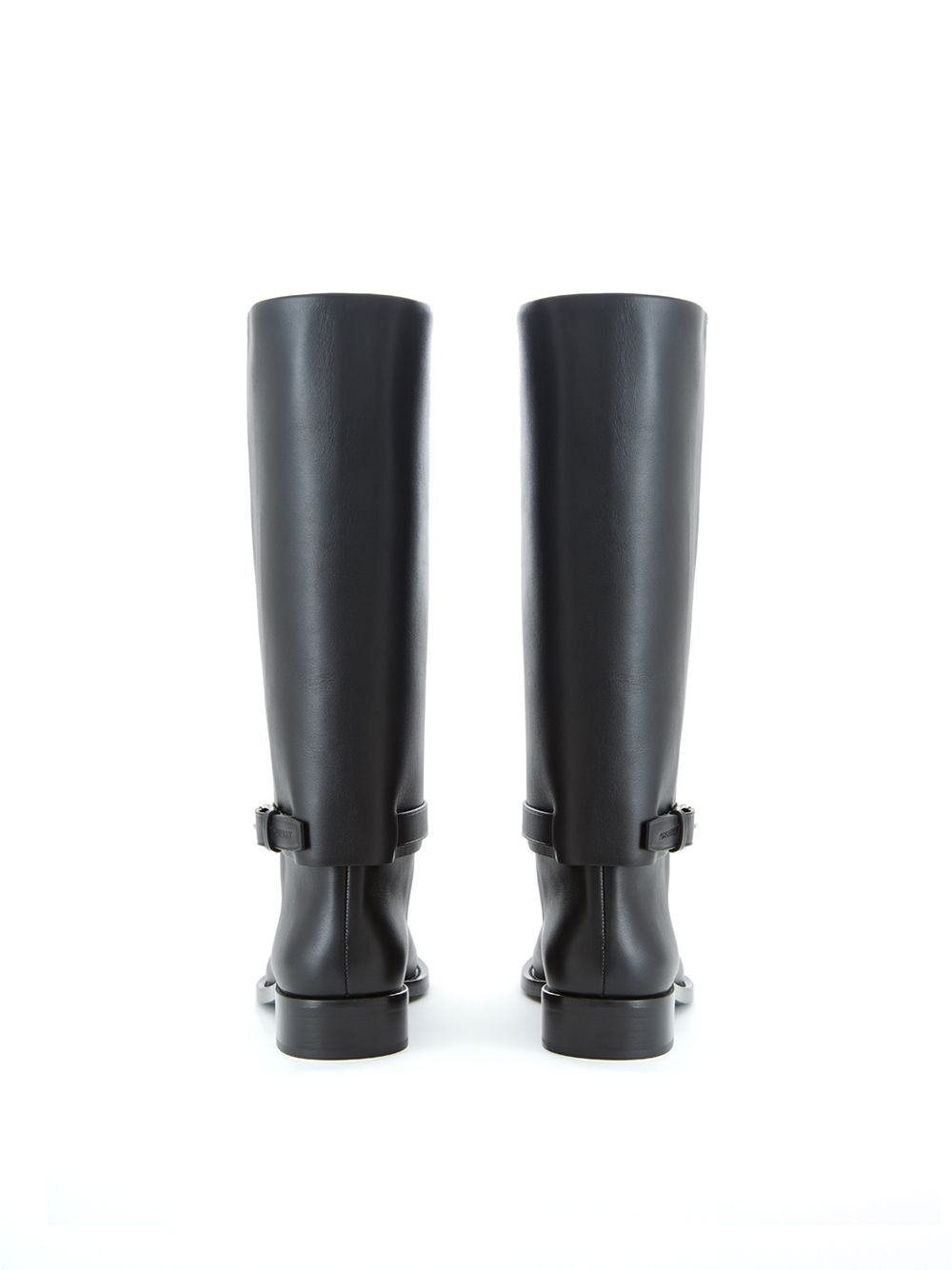 Schwarze Stiefel aus Leder mit Schnallenverzierung