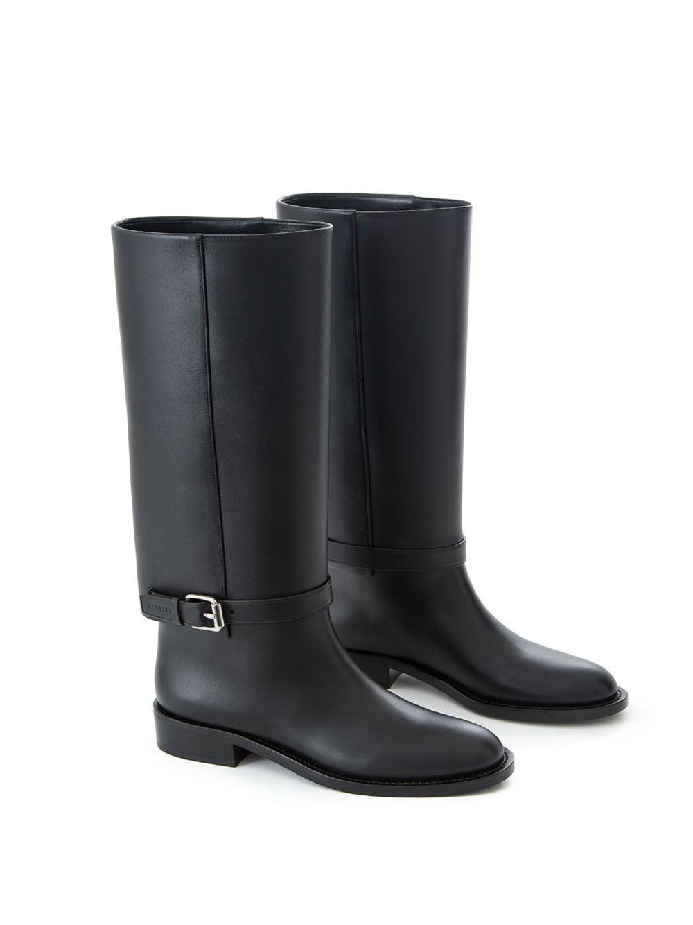 Schwarze Stiefel aus Leder mit Schnallenverzierung
