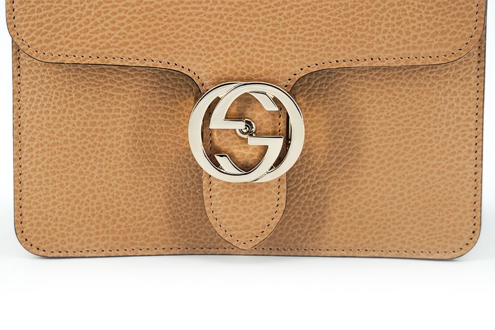Beige Kalbsleder Dollar Umhängetasche