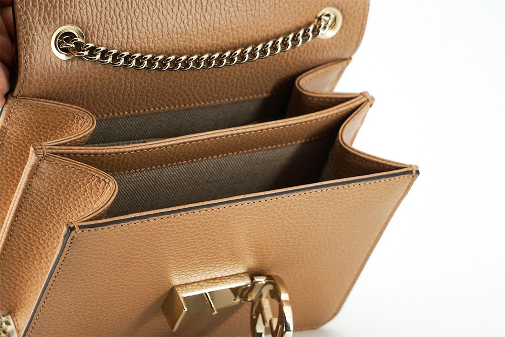 Beige Kalbsleder Dollar Umhängetasche
