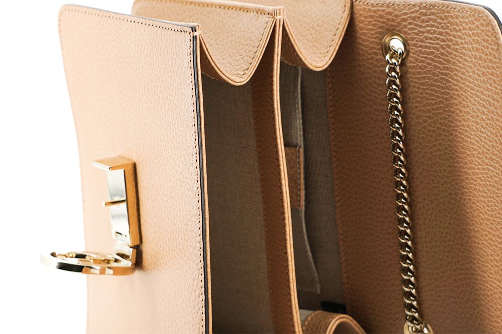 Beige Kalbsleder Dollar Umhängetasche
