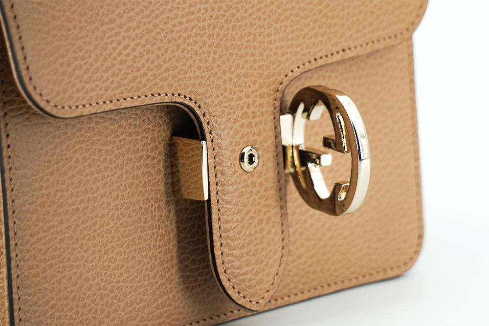 Beige Kalbsleder Dollar Umhängetasche