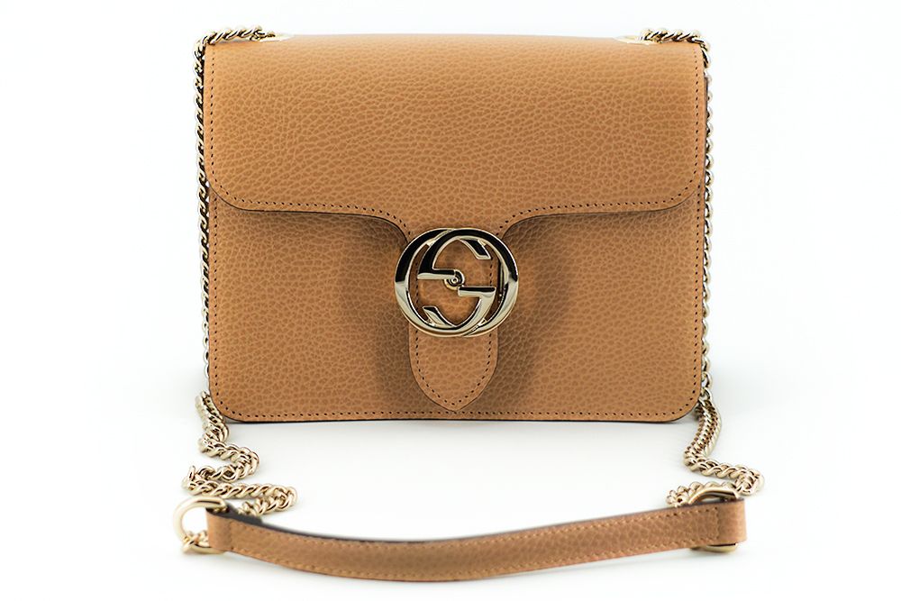 Beige Kalbsleder Dollar Umhängetasche