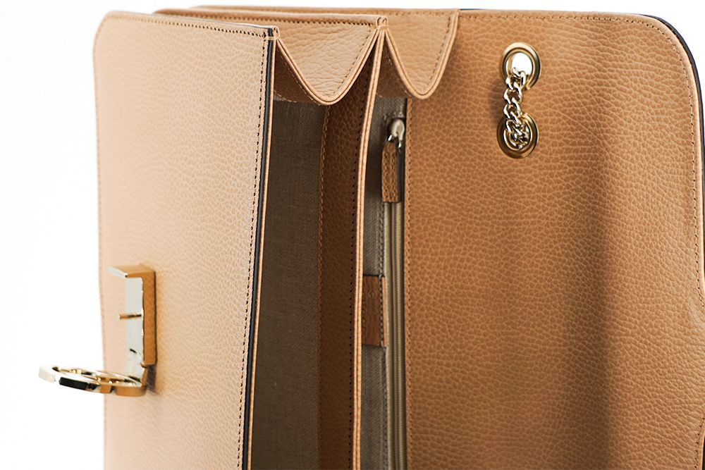 Beige Kalbsleder Dollar Umhängetasche