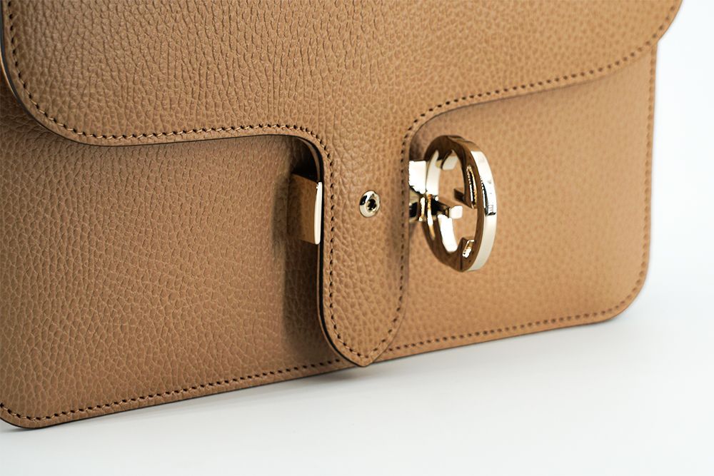 Beige Kalbsleder Dollar Umhängetasche