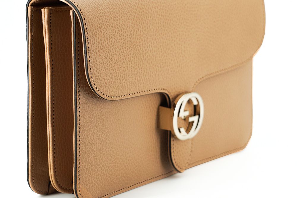 Beige Kalbsleder Dollar Umhängetasche