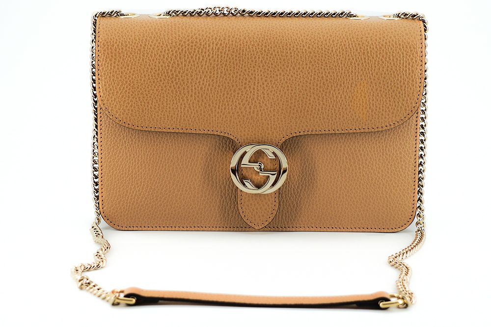 Beige Kalbsleder Dollar Umhängetasche