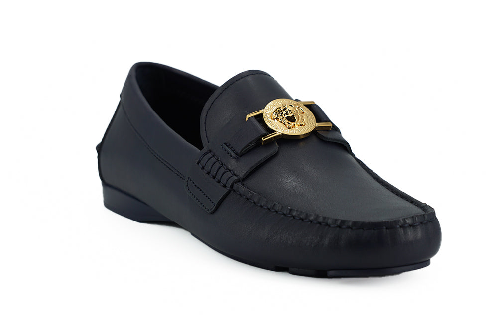 Marineblaue Kalbsleder Loafers Schuhe