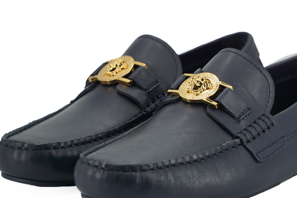 Marineblaue Kalbsleder Loafers Schuhe