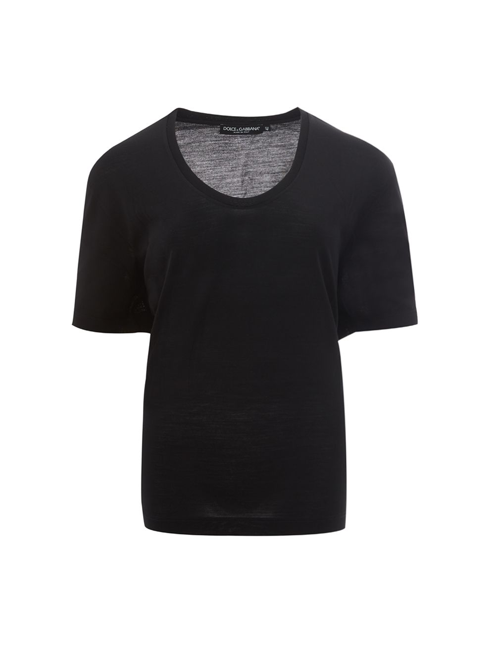 Schwarzes T-Shirt aus Wolle mit normaler Passform