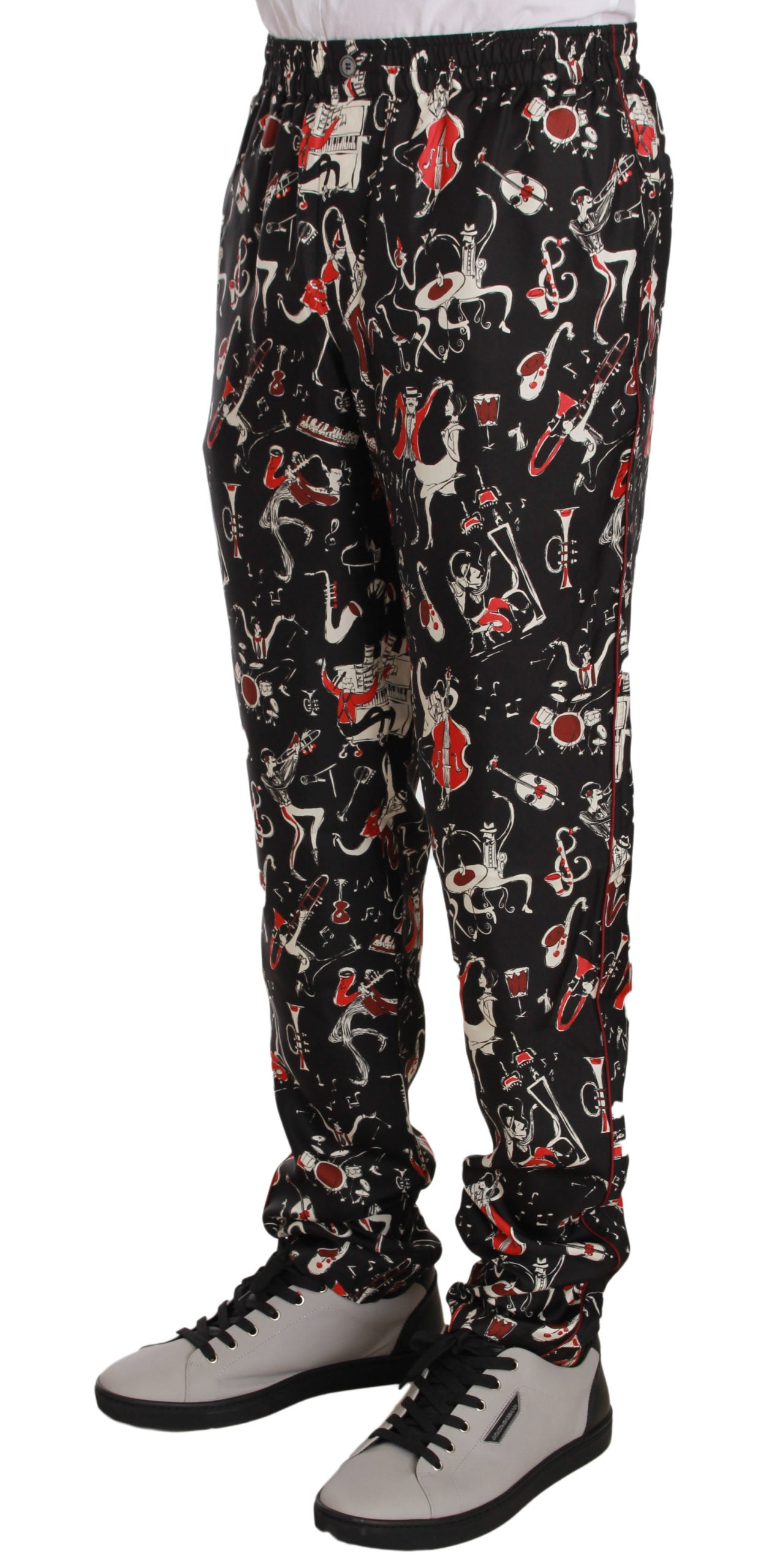 Rote Musikinstrumenten-Print Nachtwäsche-Hose