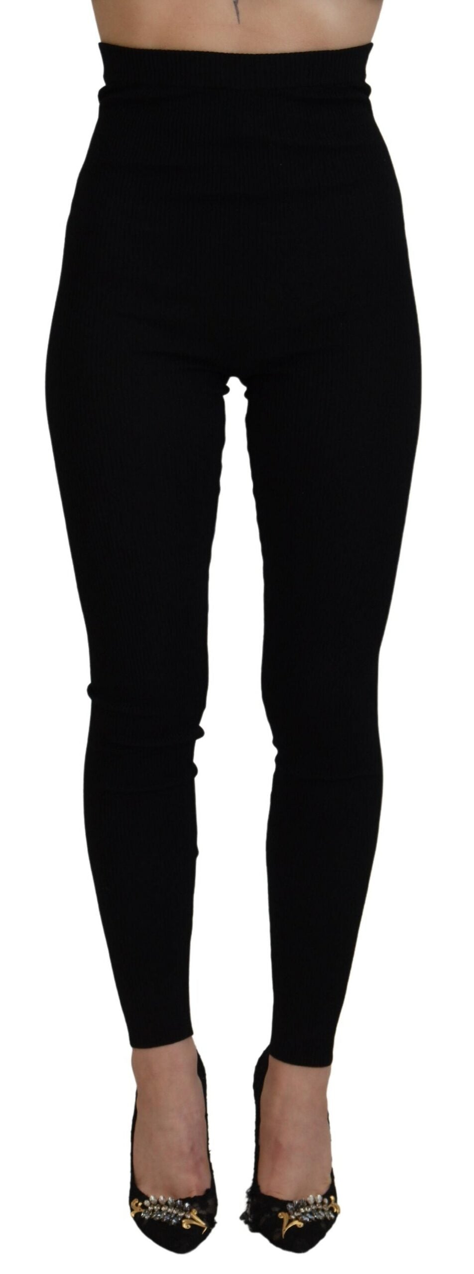 Schwarze Leggings mit hoher Taille aus Wolle
