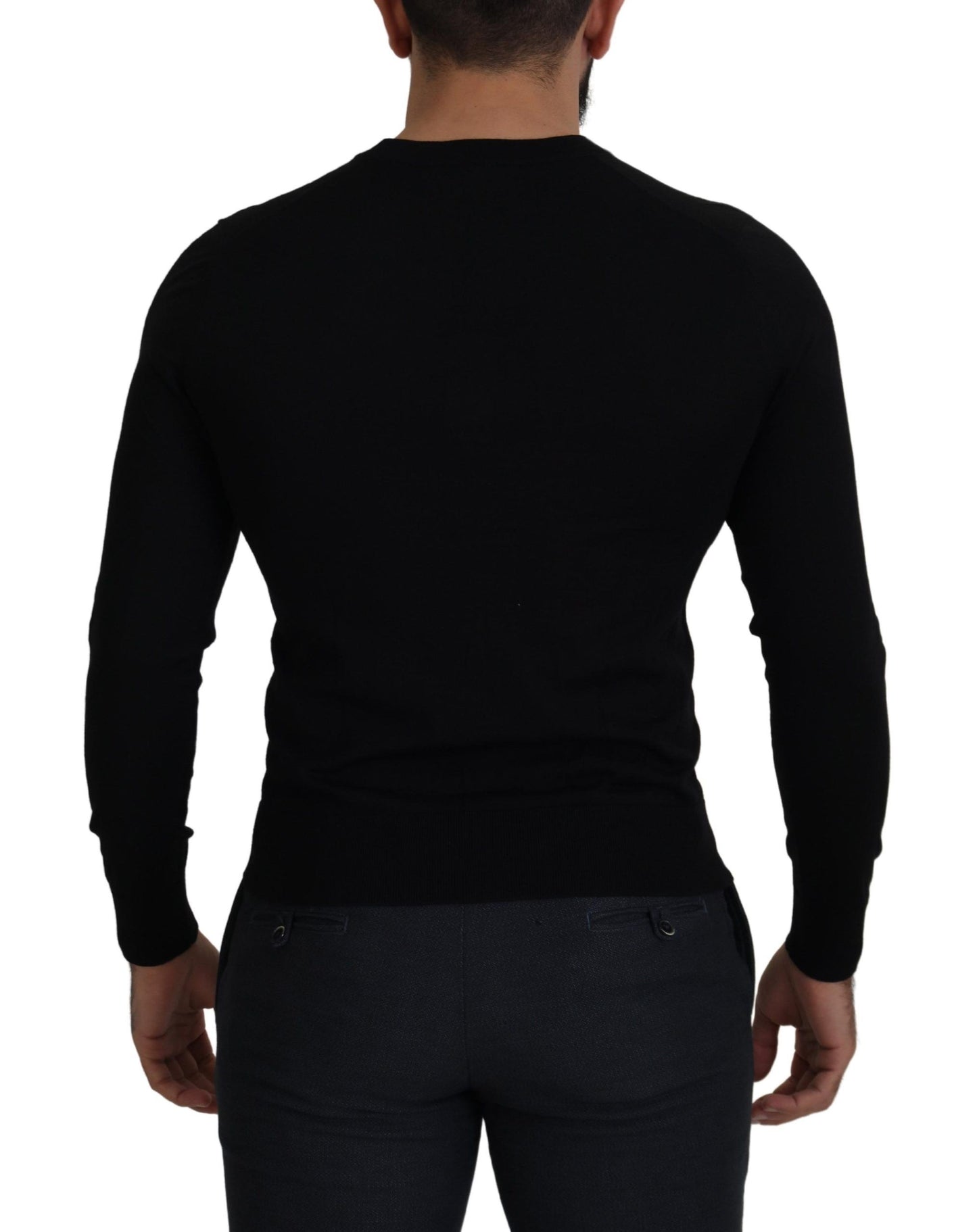 Schwarze Strickjacke aus Wolle mit Knopfleiste