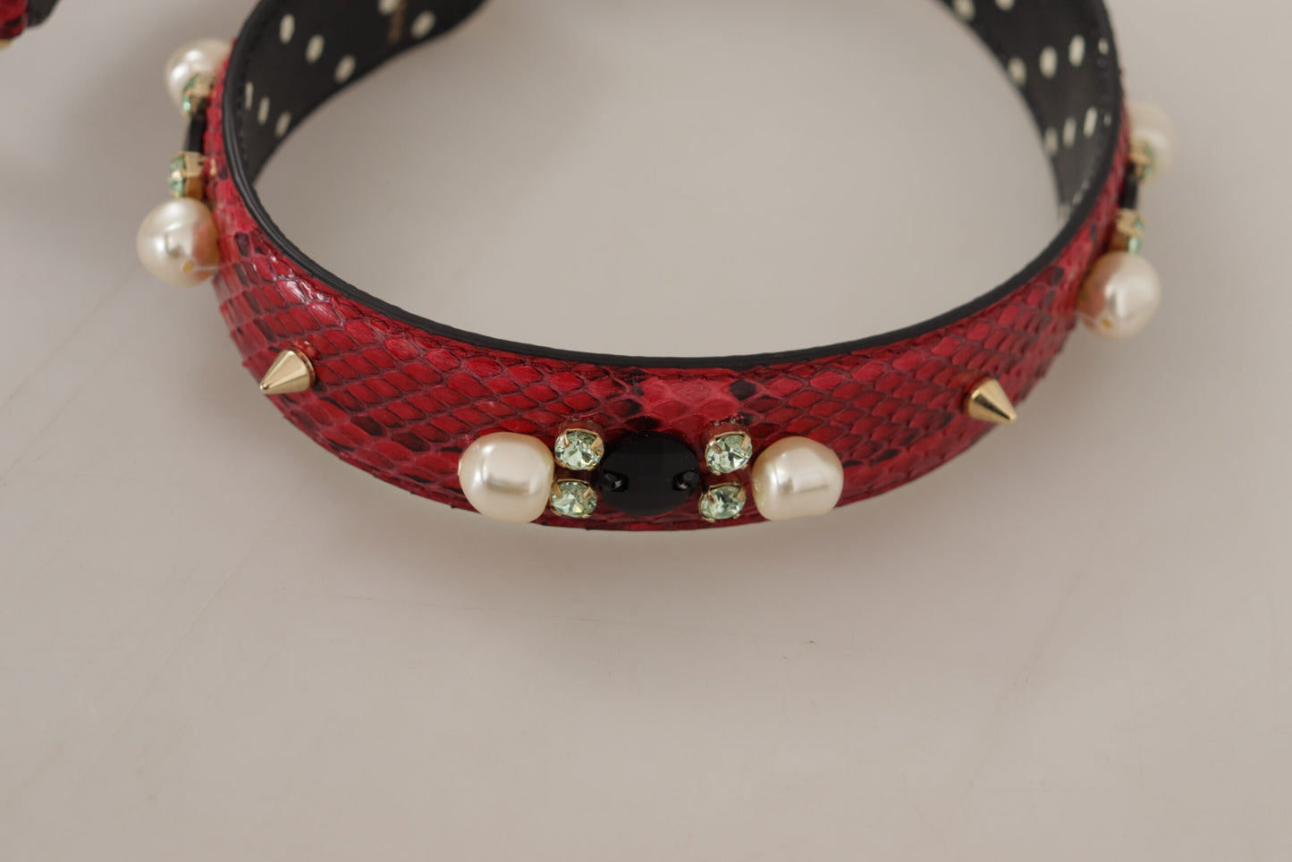 Rotes Pythonleder mit Kristallen Beidseitig tragbarer Schulterriemen