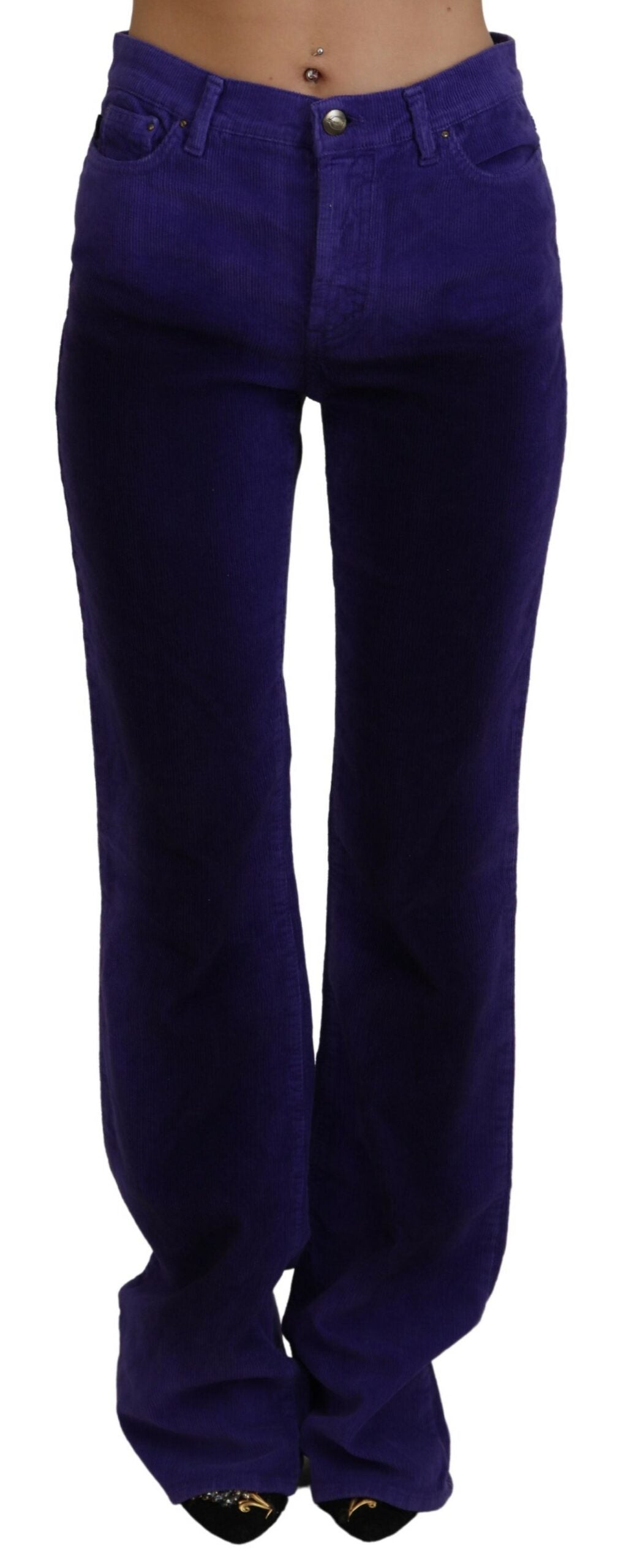 Lila Baumwolle Cord Damen Hose