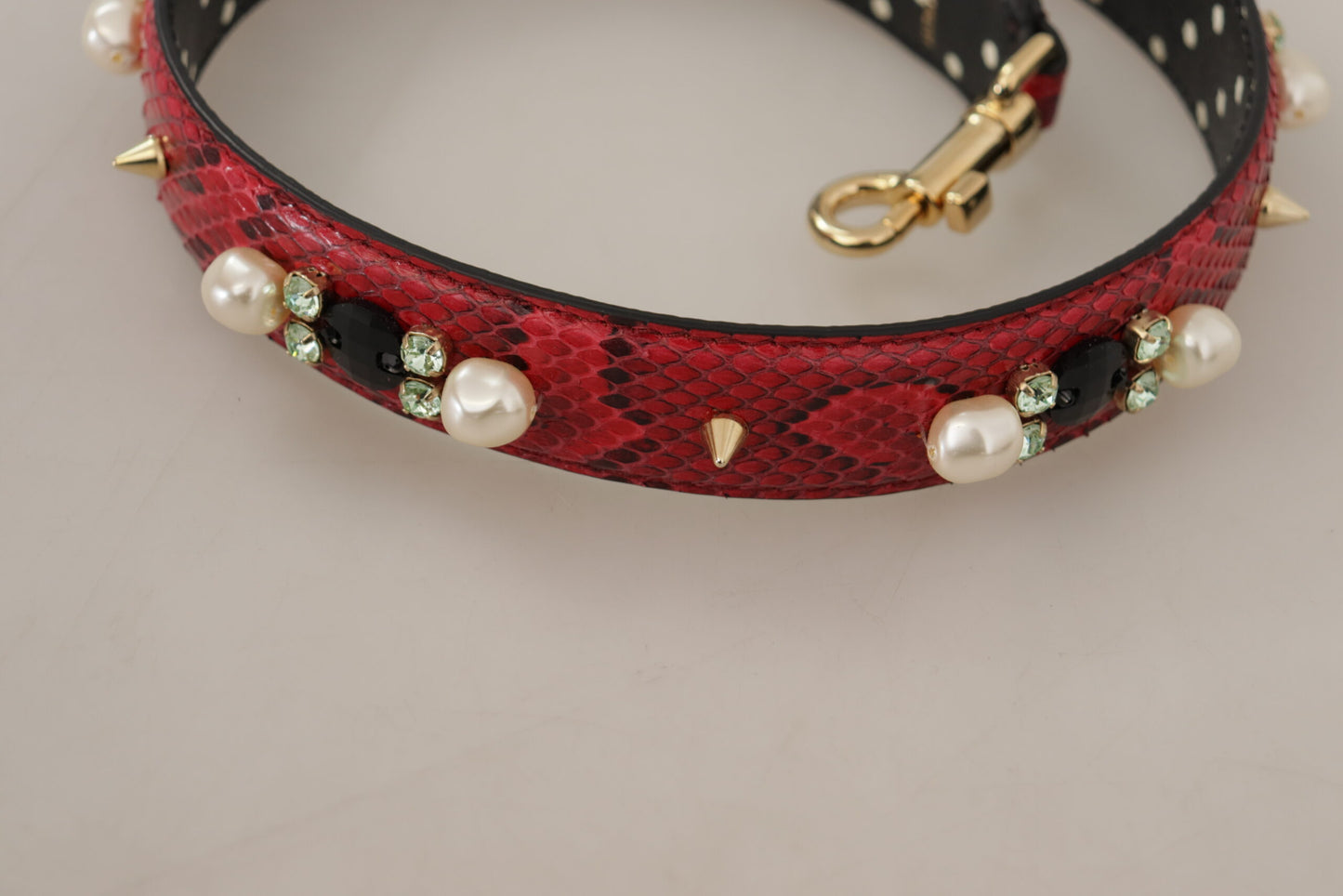 Rotes Pythonleder mit Kristallen Beidseitig tragbarer Schulterriemen