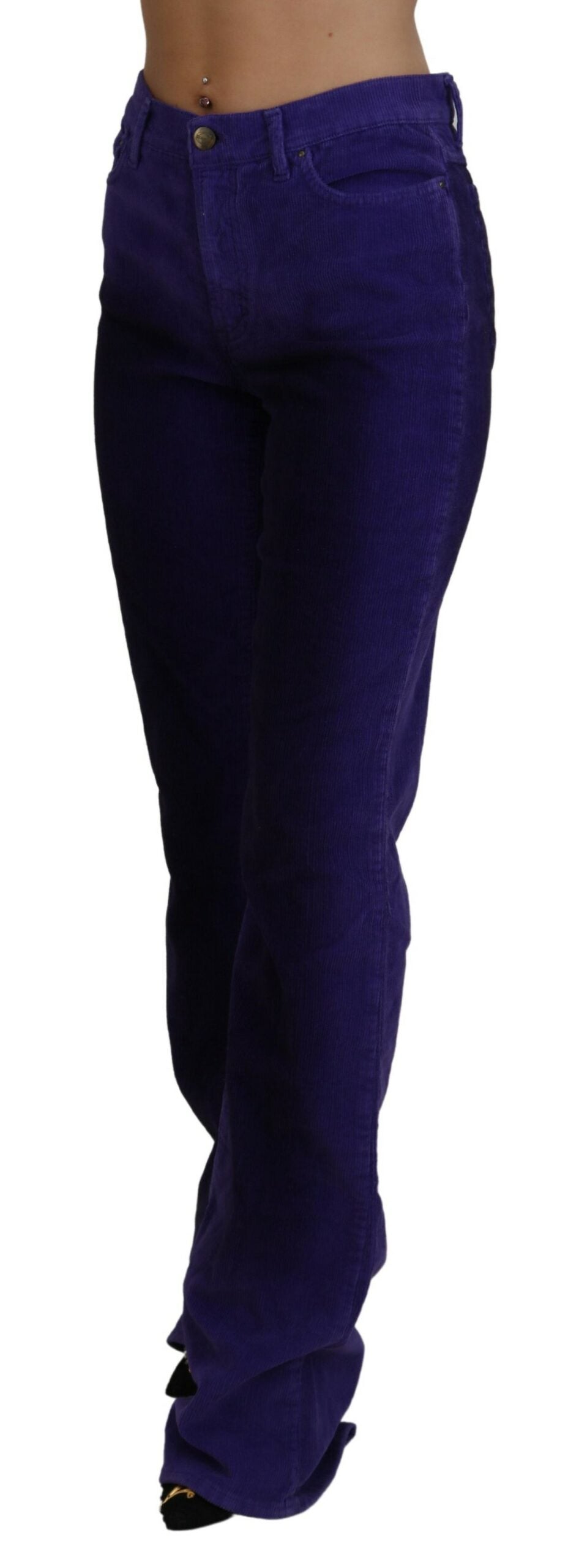 Lila Baumwolle Cord Damen Hose