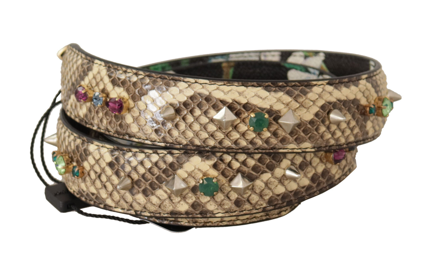 Beige Exotic Leather Crystals Wende-Schulterriemen
