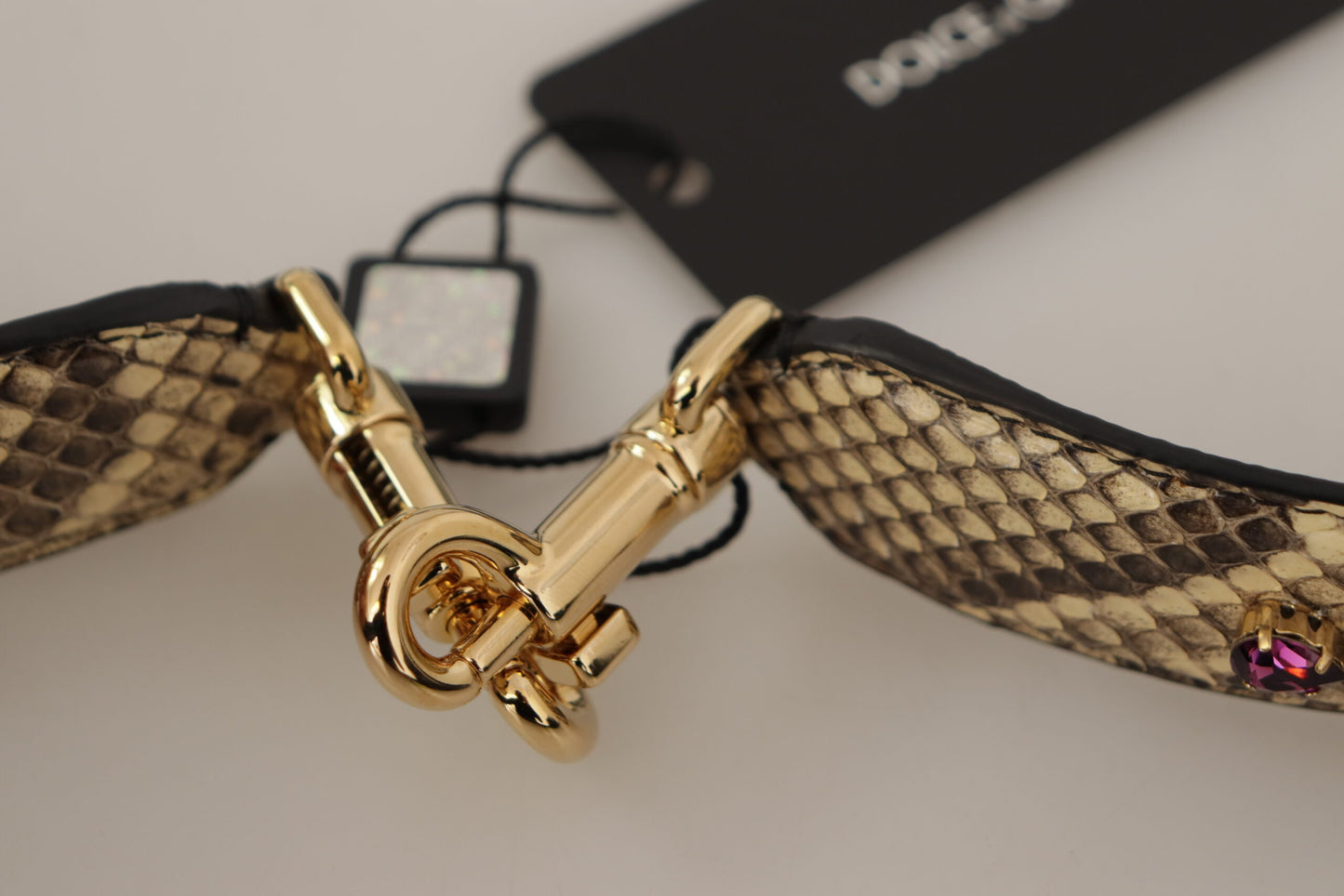 Beige Exotic Leather Crystals Wende-Schulterriemen