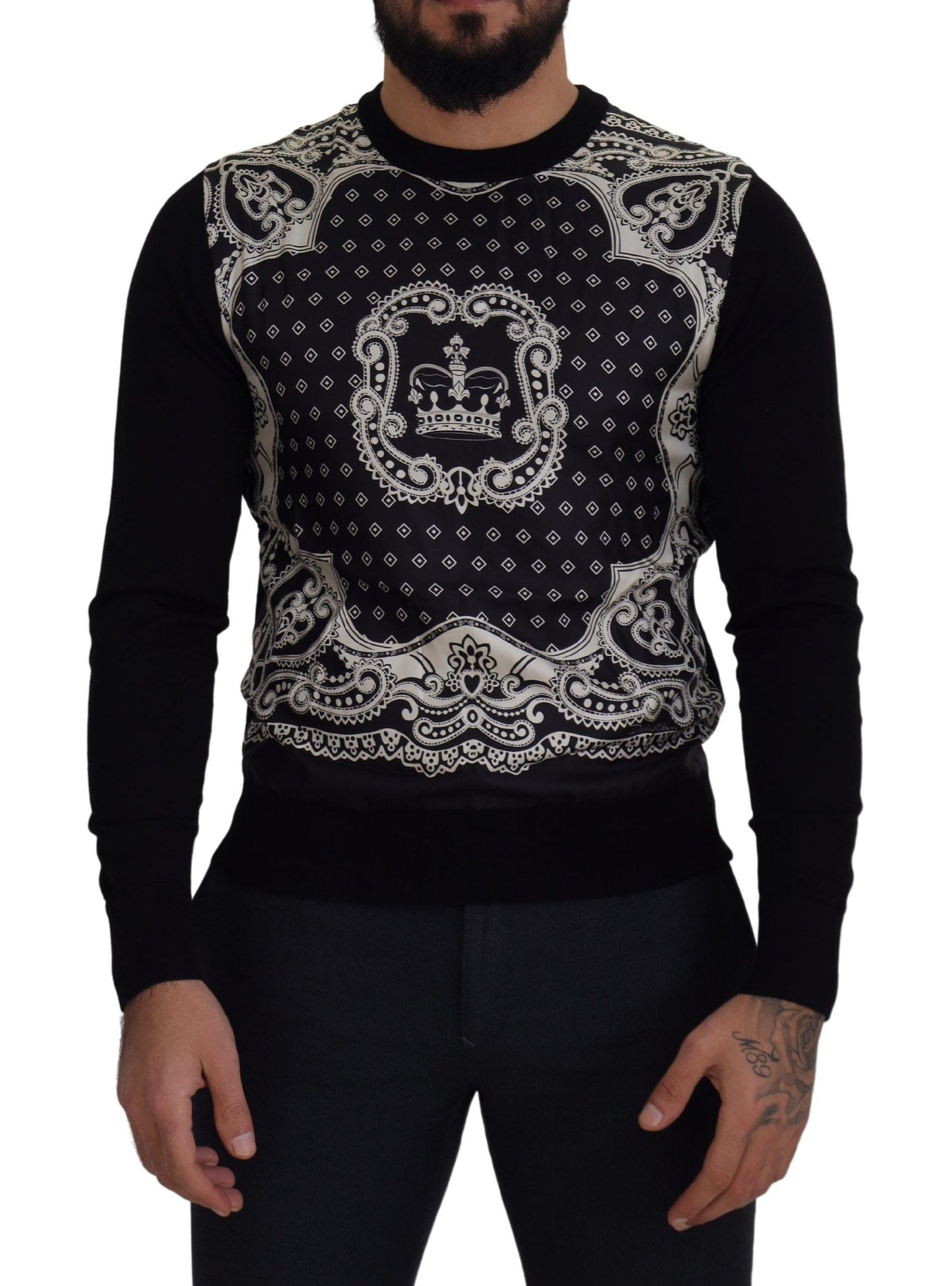 Schwarzer Bandana Pullover mit Rundhalsausschnitt