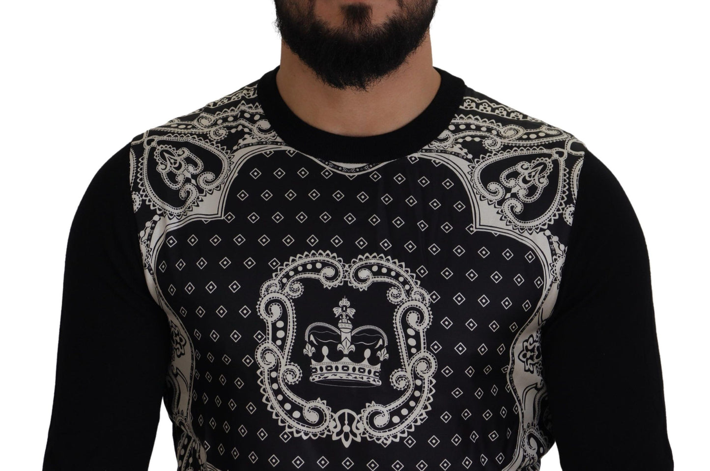 Schwarzer Bandana Pullover mit Rundhalsausschnitt
