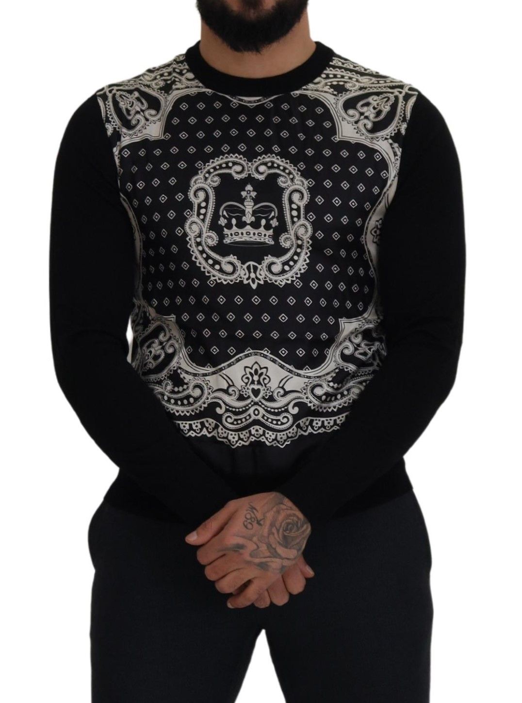 Schwarzer Bandana Pullover mit Rundhalsausschnitt