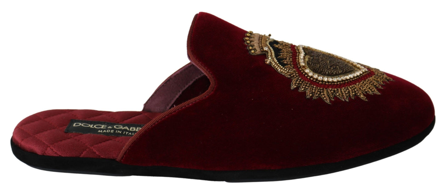 Rote Samt Sacred Heart Stickerei Slides Schuhe