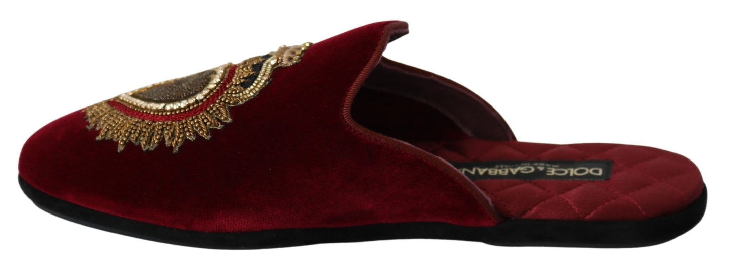 Rote Samt Sacred Heart Stickerei Slides Schuhe
