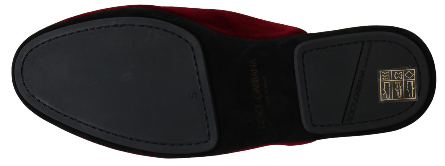 Rote Samt Sacred Heart Stickerei Slides Schuhe