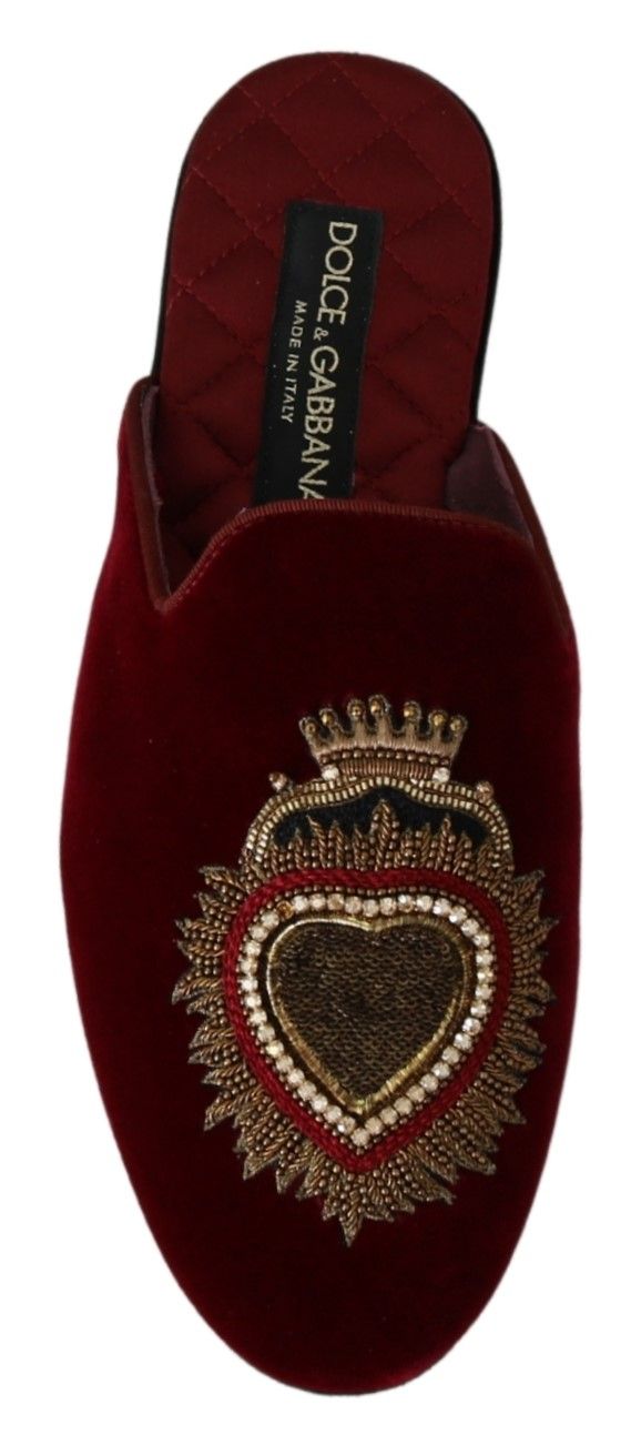 Rote Samt Sacred Heart Stickerei Slides Schuhe