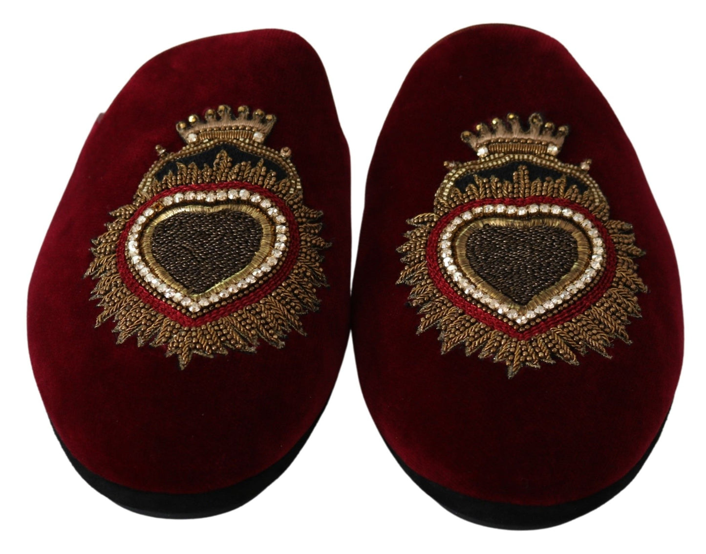 Rote Samt Sacred Heart Stickerei Slides Schuhe