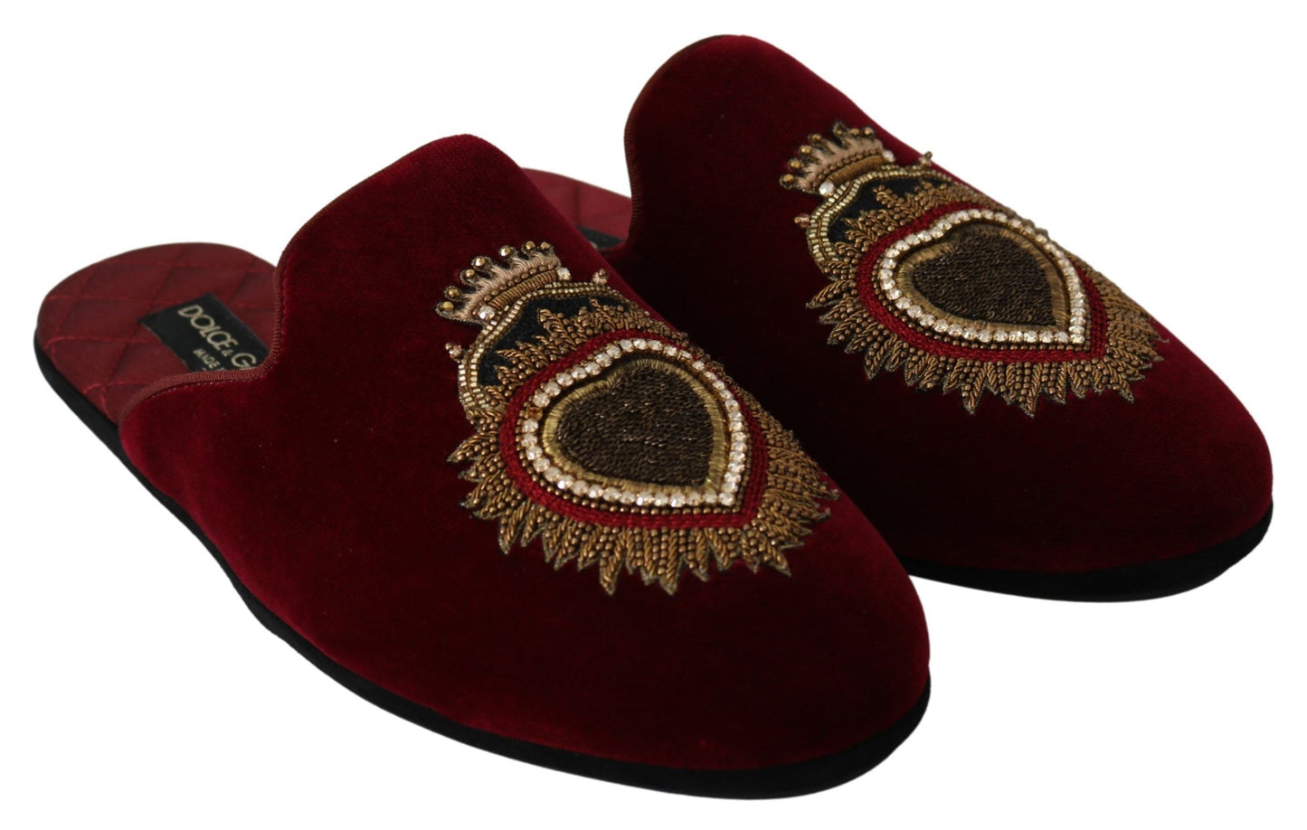Rote Samt Sacred Heart Stickerei Slides Schuhe