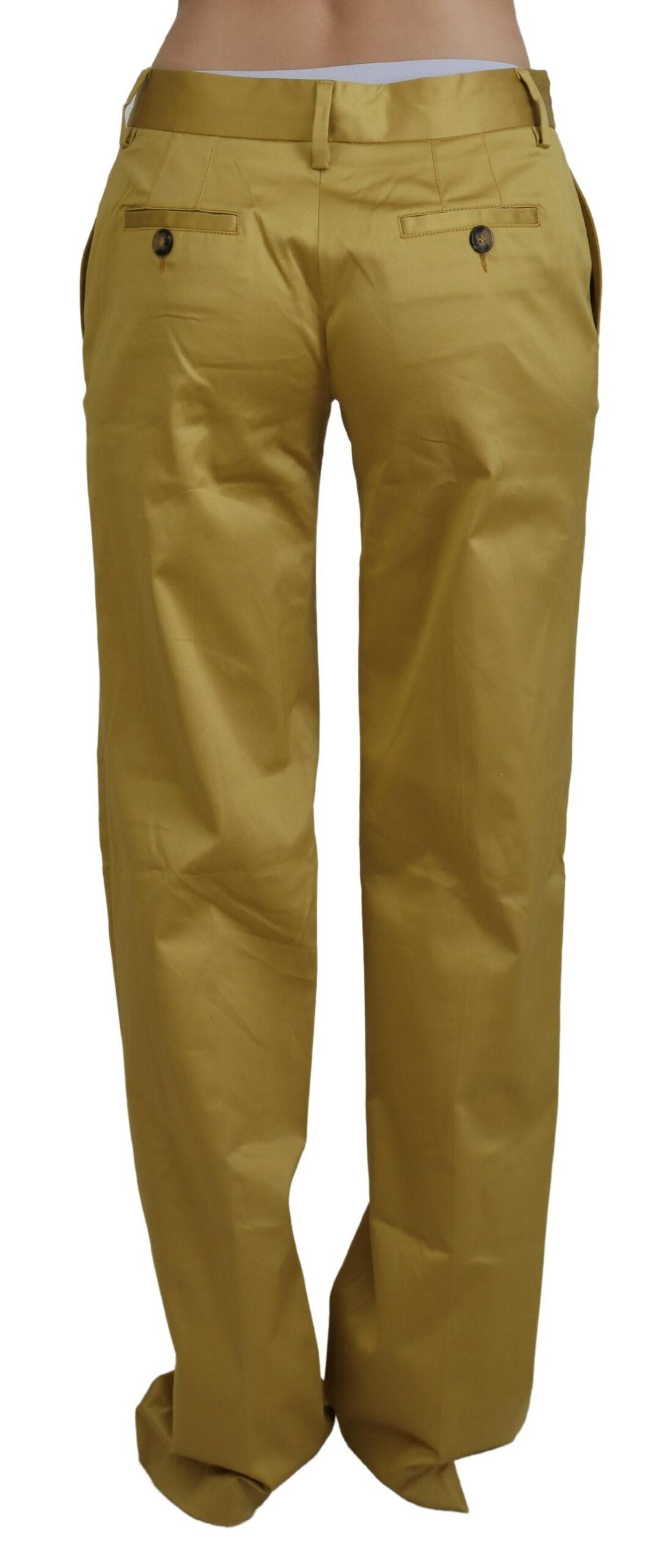 Gold Cotton Mid Waist Damenhose
