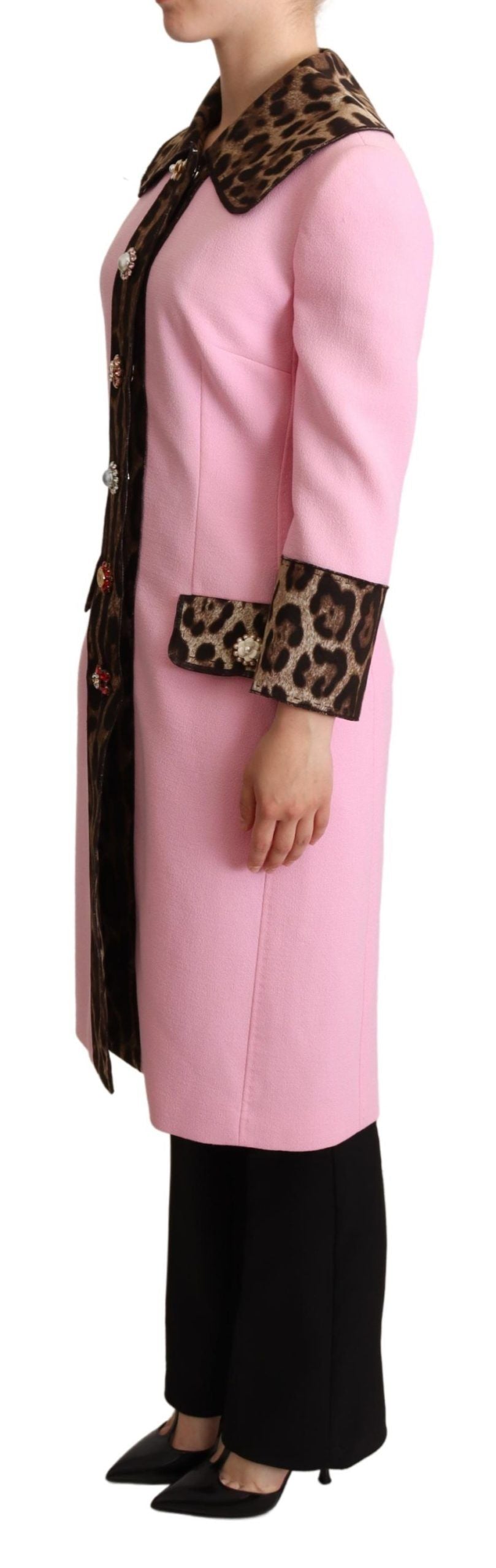 Rosa Leoparden-Woll-Trenchcoat-Jacke