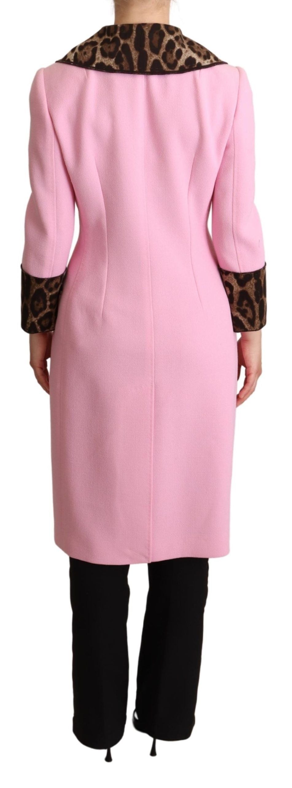 Rosa Leoparden-Woll-Trenchcoat-Jacke