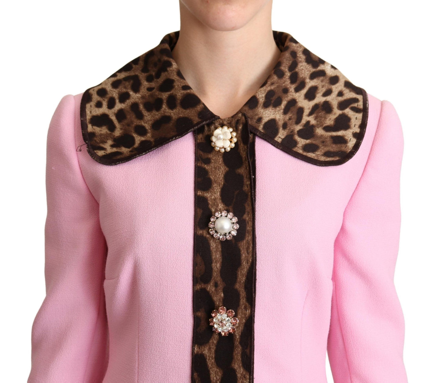 Rosa Leoparden-Woll-Trenchcoat-Jacke
