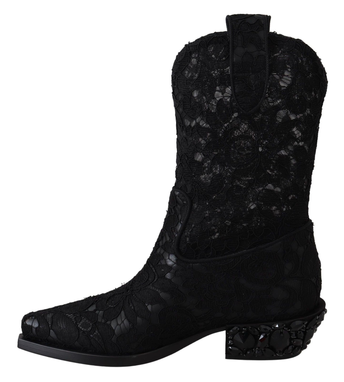 Schwarze Spitze Taormina Knöchel Cowboy Kristall Schuhe