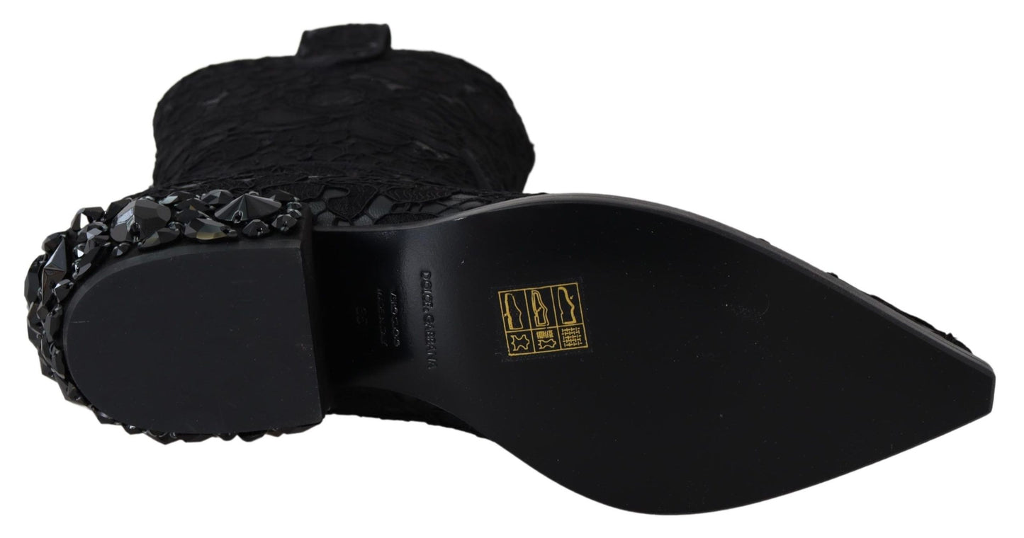 Schwarze Spitze Taormina Knöchel Cowboy Kristall Schuhe