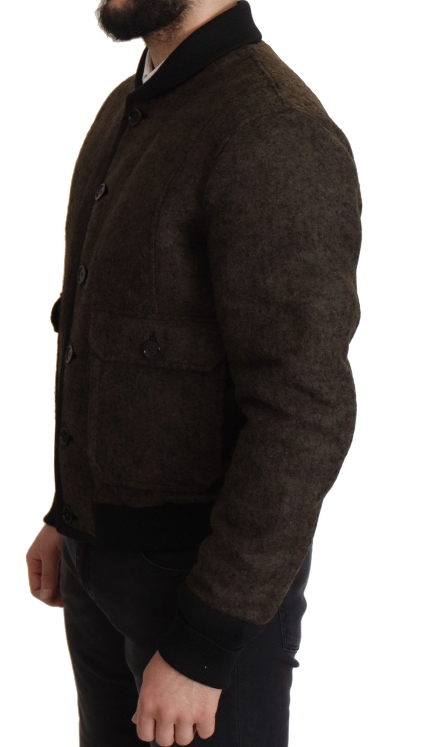Brauner Alpaka Button Down Bomber Mantel Jacke