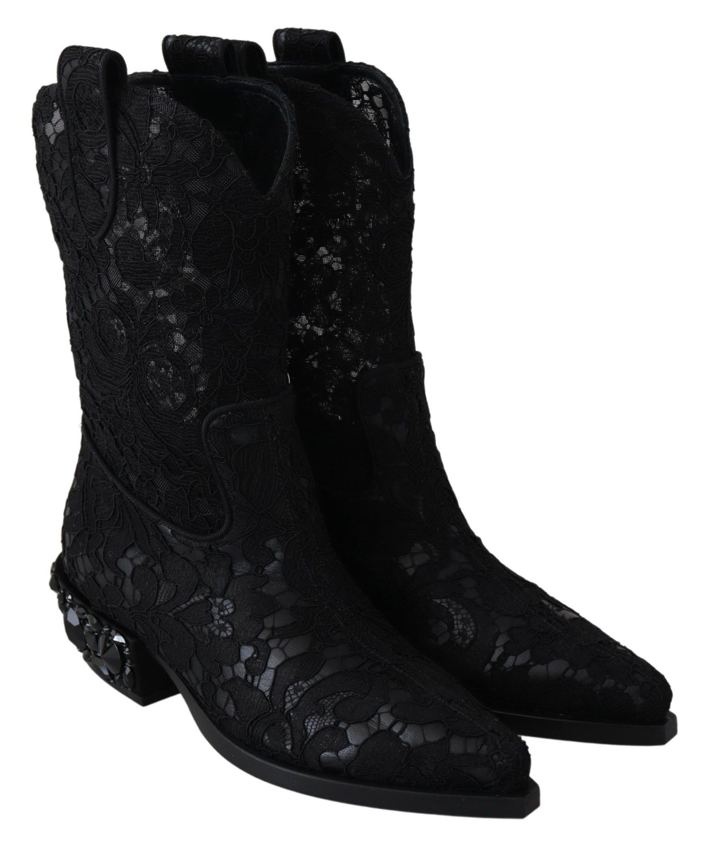 Schwarze Spitze Taormina Knöchel Cowboy Kristall Schuhe