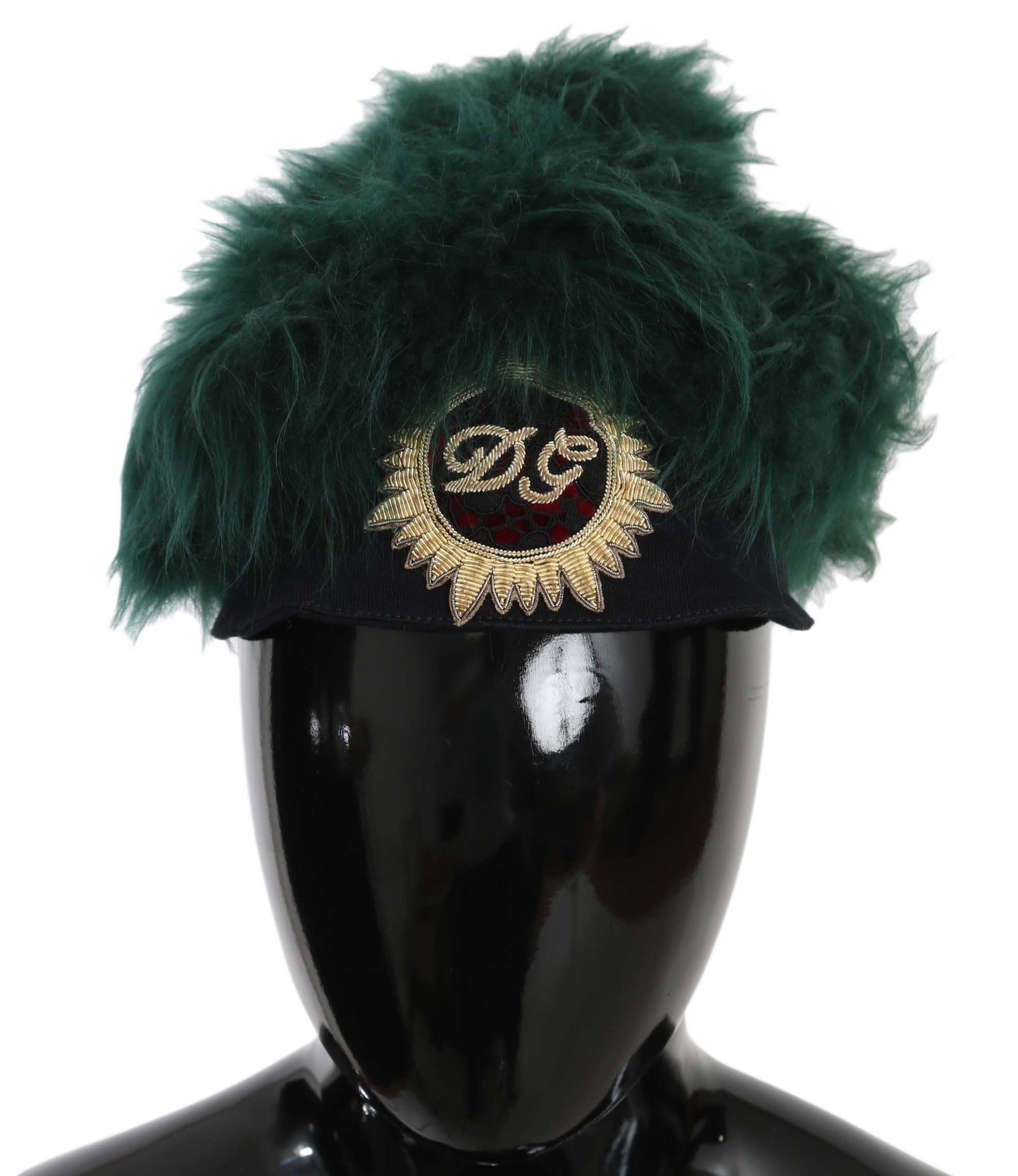 Grüner Pelz DG Logo bestickt Cloche Hut
