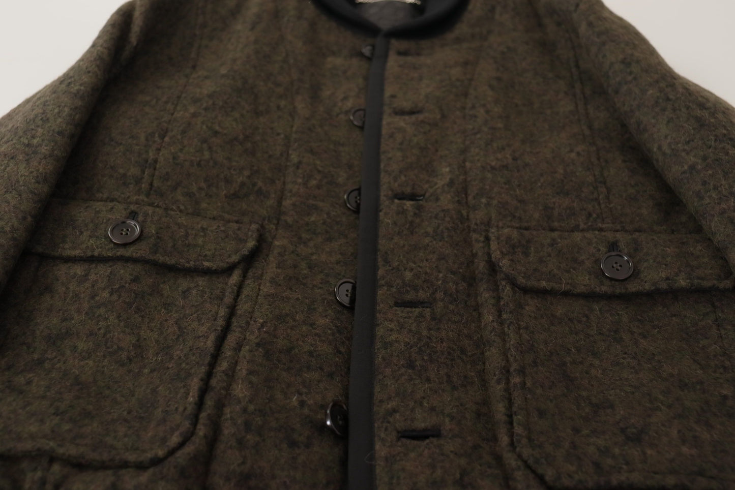 Brauner Alpaka Button Down Bomber Mantel Jacke
