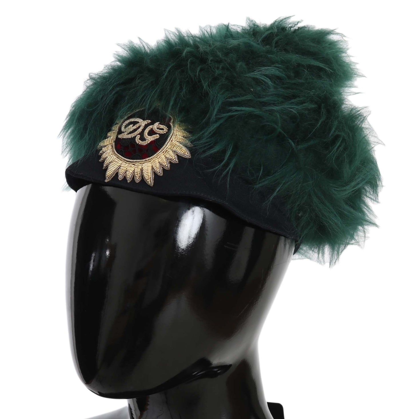 Grüner Pelz DG Logo bestickt Cloche Hut