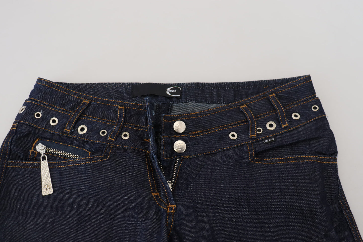 Blaue Baumwoll-Denim-Jeans mit niedriger Taille für Frauen