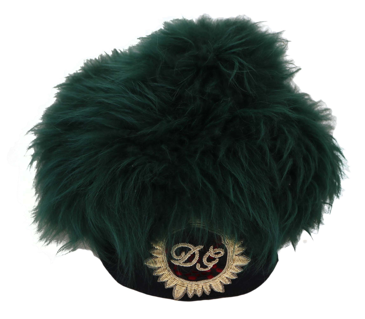 Grüner Pelz DG Logo bestickt Cloche Hut