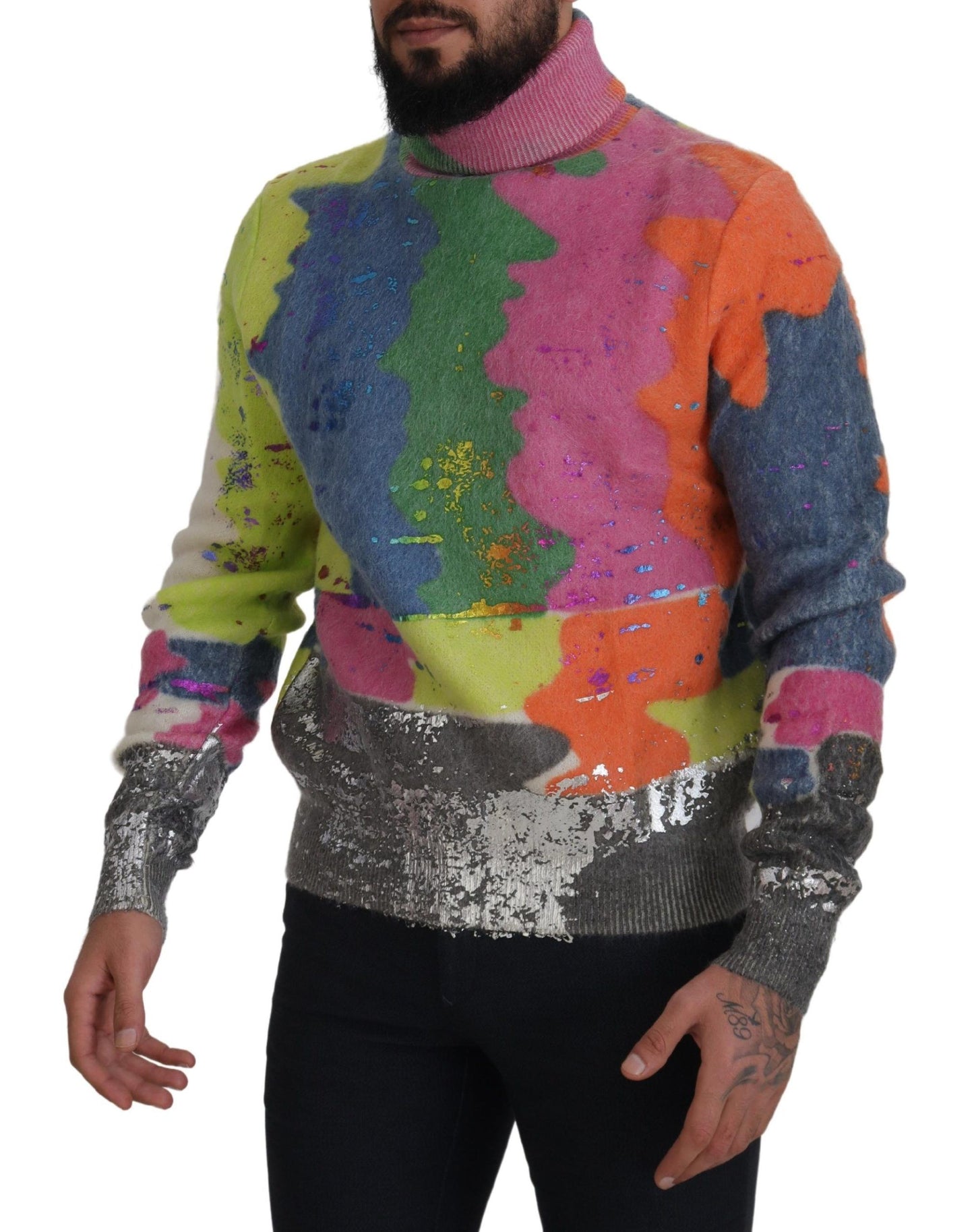 Multicolor Rollkragenpullover Mohair Pullover