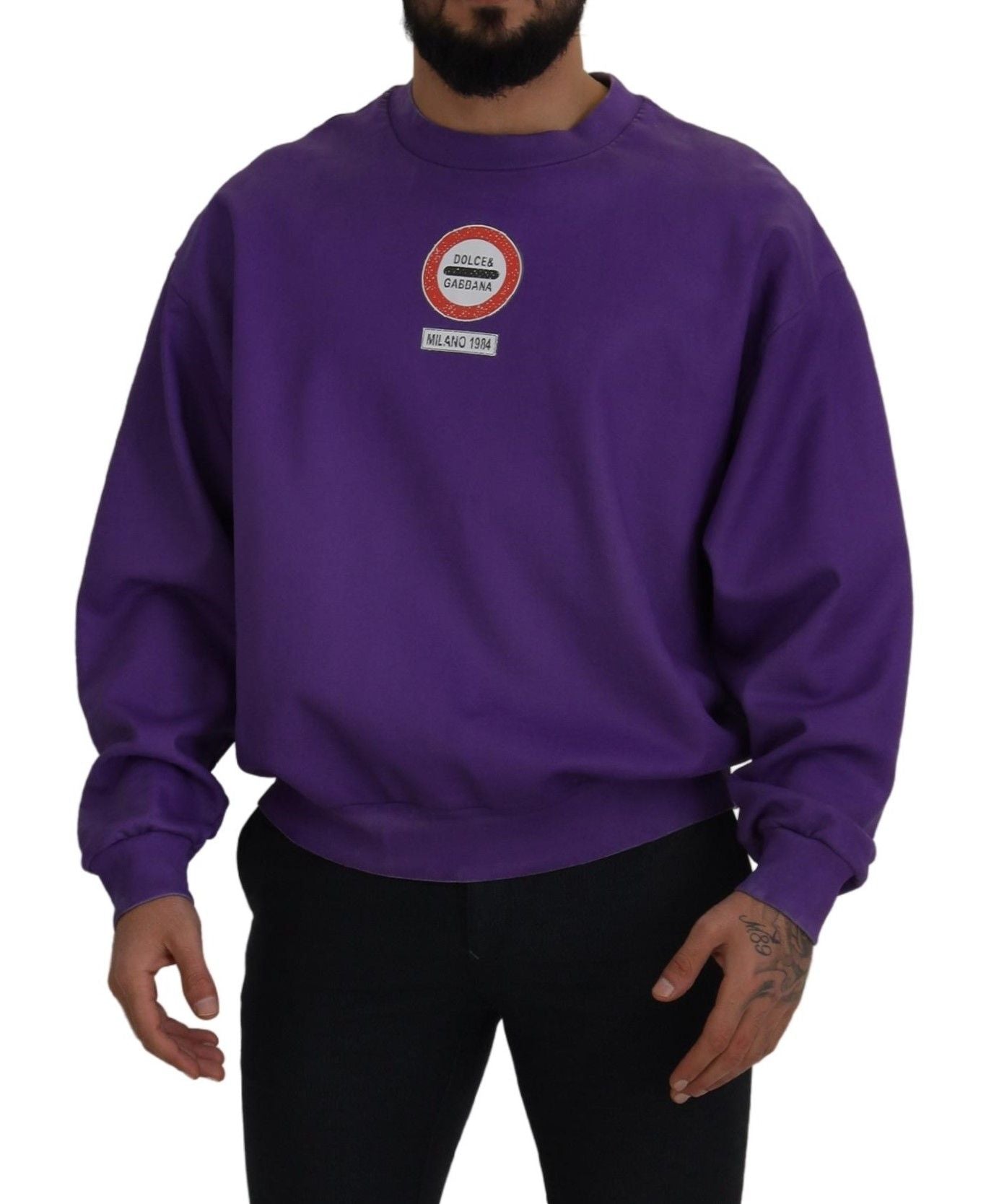 Lila Waschen Logo Baumwolle Rundhalsausschnitt Sweatshirt Pullover