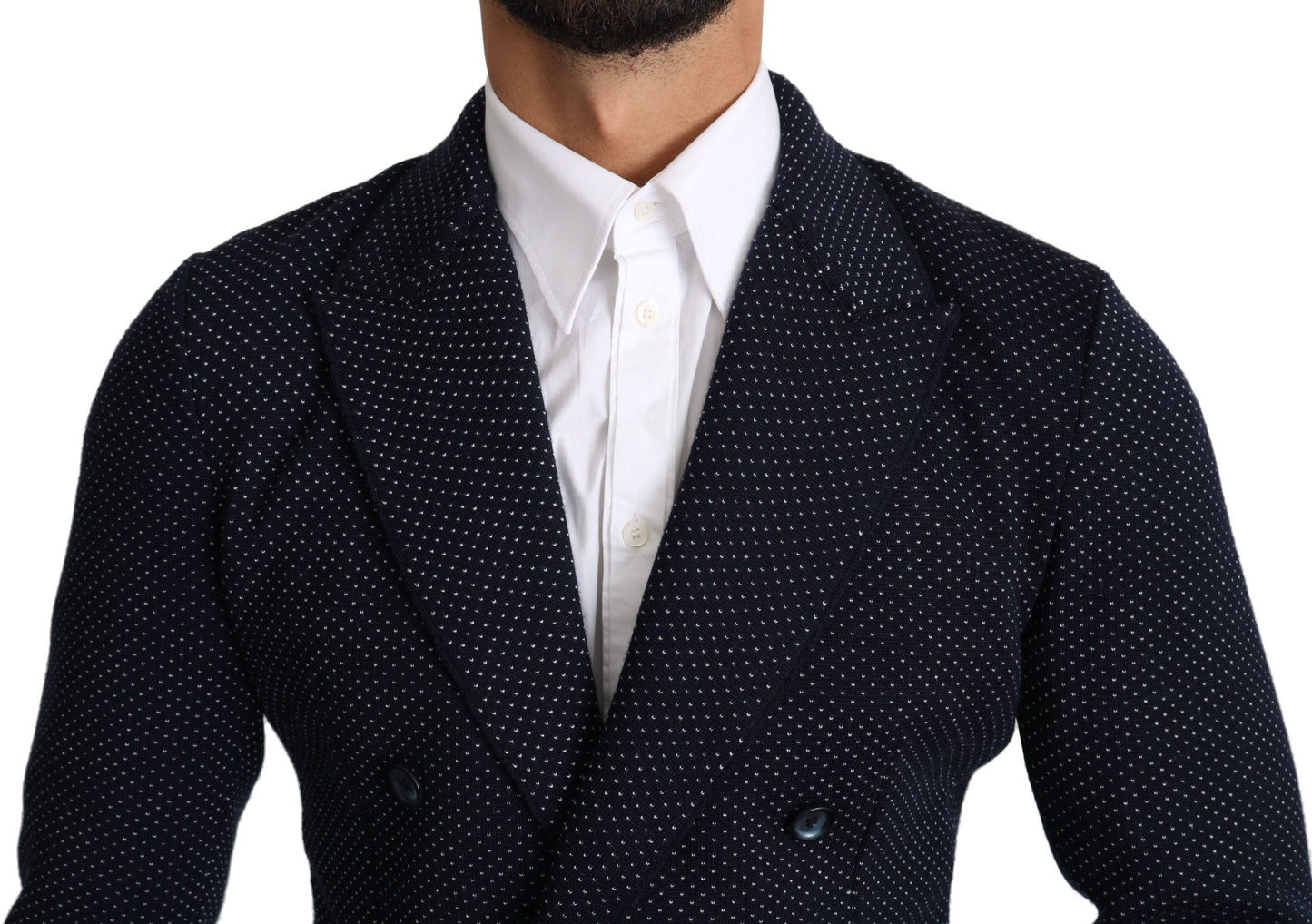 Dunkelblauer gepunkteter zweireihiger Mantel Blazer