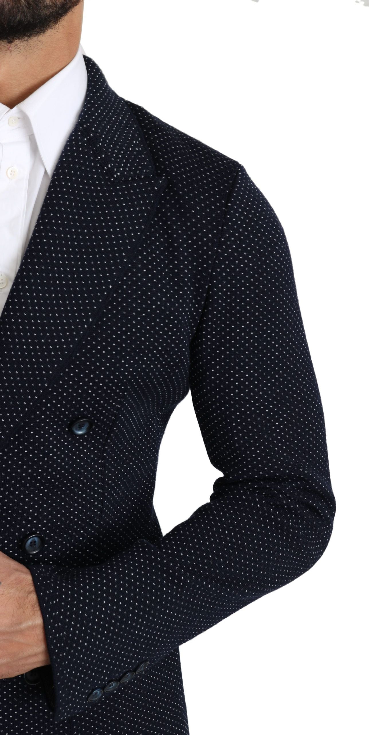 Dunkelblauer gepunkteter zweireihiger Mantel Blazer